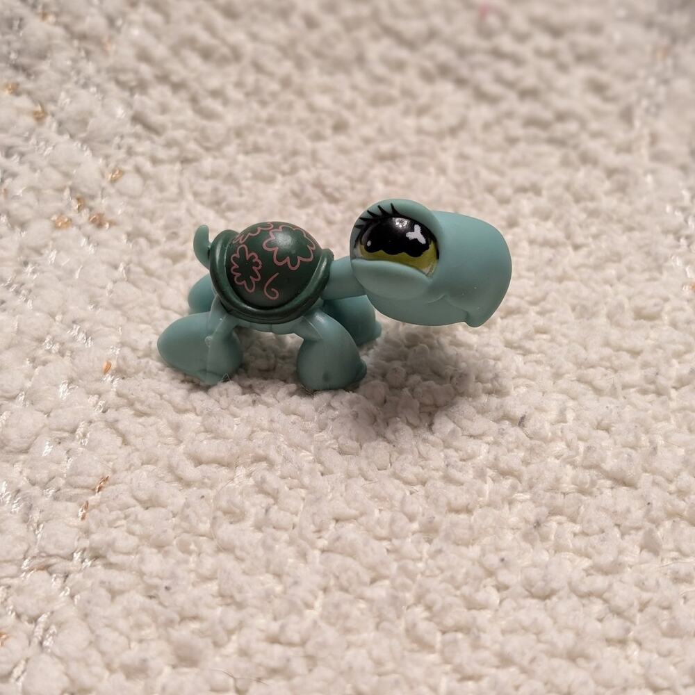 Littles Pet Shop LPS turtle #581 green teal pink flower